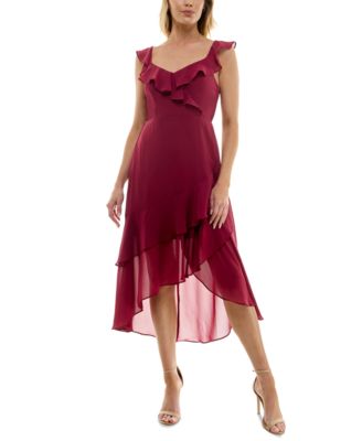 white christmas dresses Printed Chiffon Cowl Asymmetrical Maxi Dress – bebe main image 0