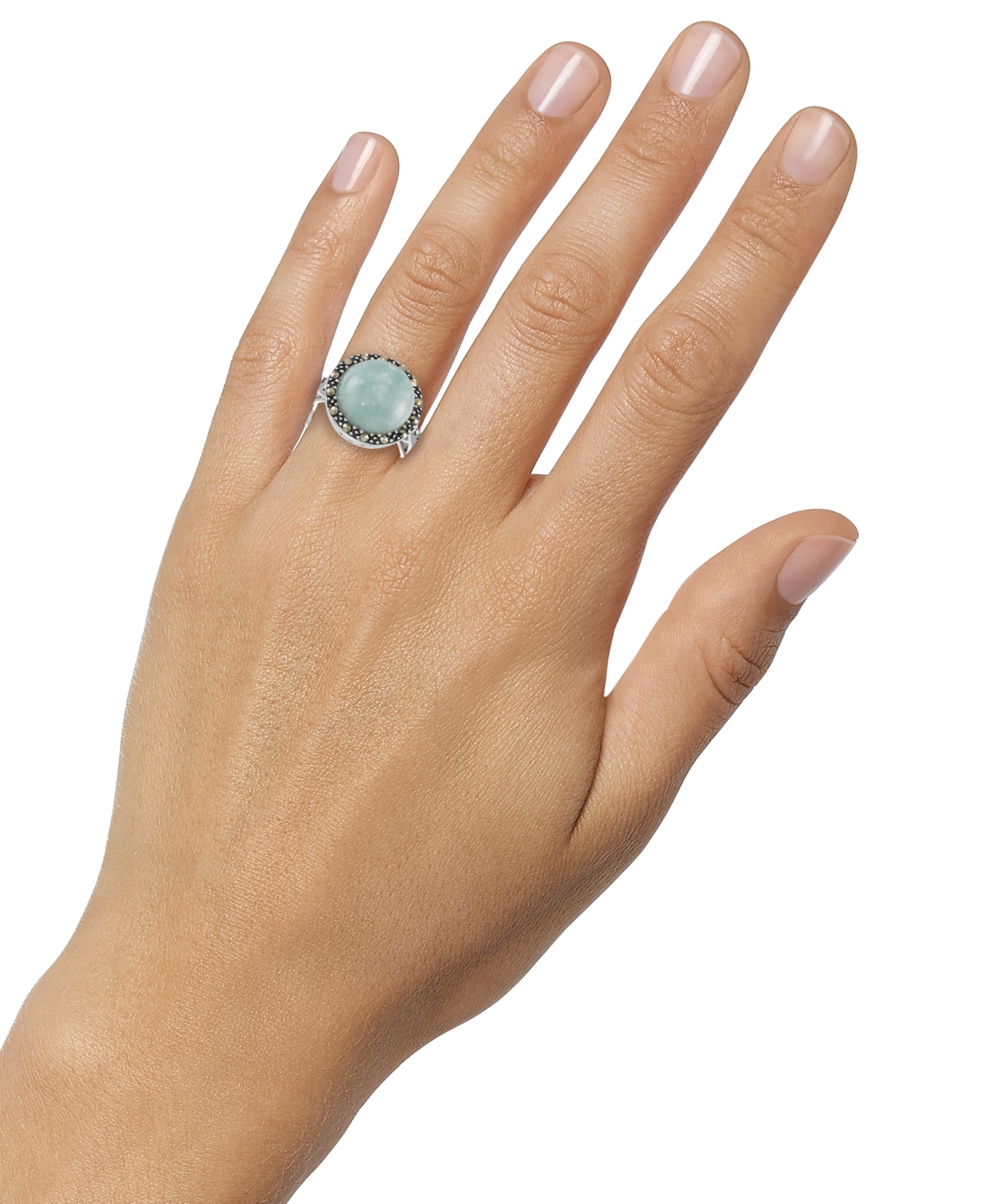 Shop Macy's Jade & Marcasite (3/8 Ct. T.w.) Statement Ring In Sterling Silver