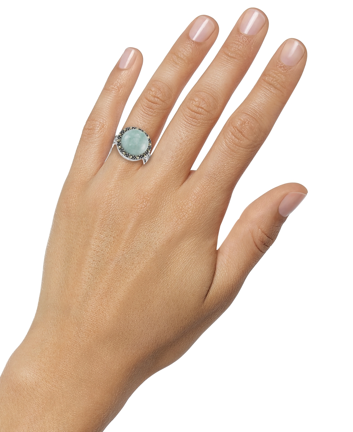 Macy's Jade & Marcasite (3/8 Ct. T.w.) Statement Ring In Sterling Silver In Jade