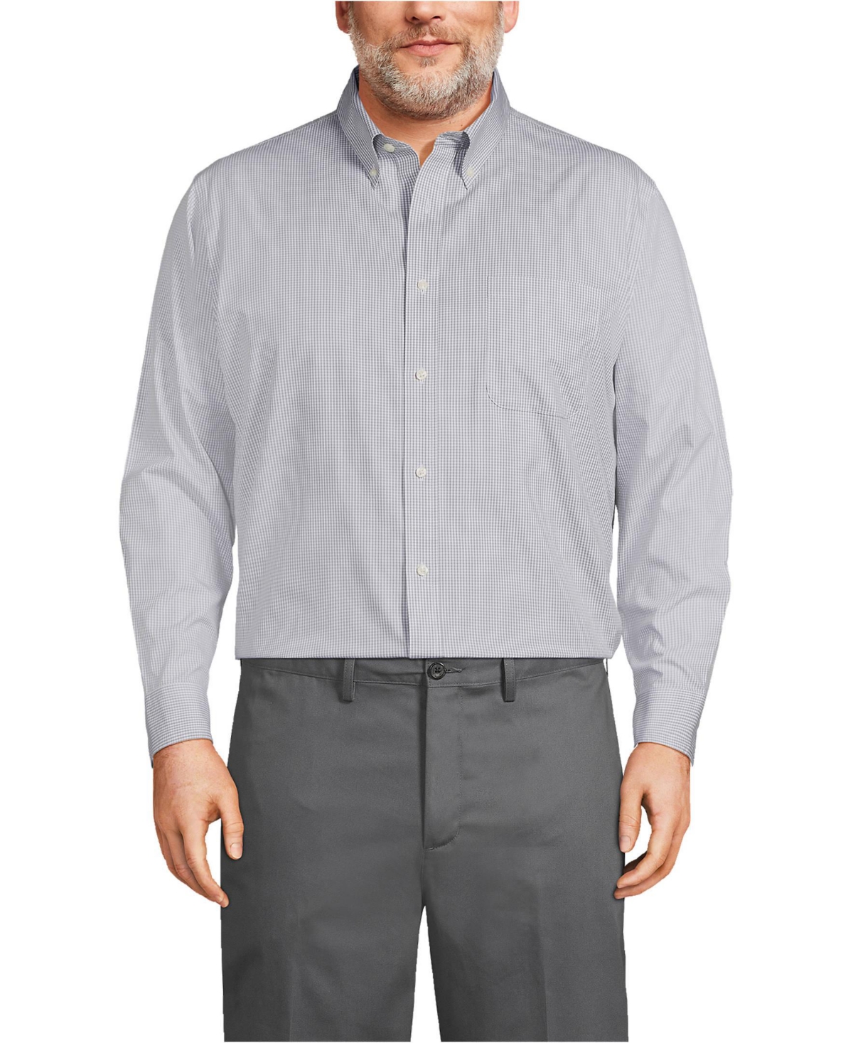Lands' End Big & Tall Traditional Fit Pattern No Iron Supima Pinpoint Buttondown Collar Dress Shirt