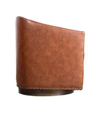 Ada Upholstered Club Style Barrel Chair With Nail Trim, Sloped Arms, And 360 Degree Swivel Base In A Vinyl Wrap