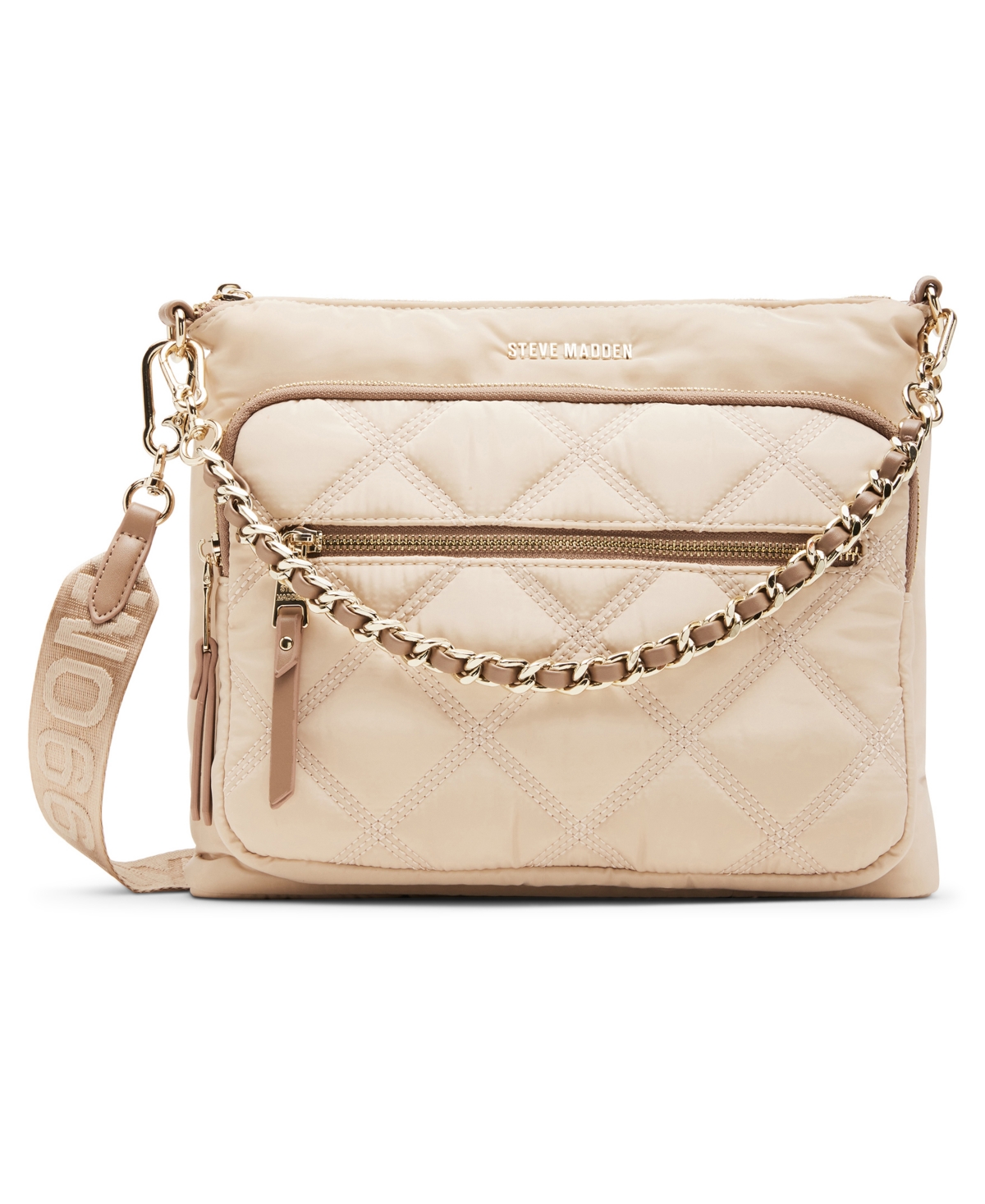 Shop Steve Madden Forrest Nylon Quilted North South Crossbody In Sand