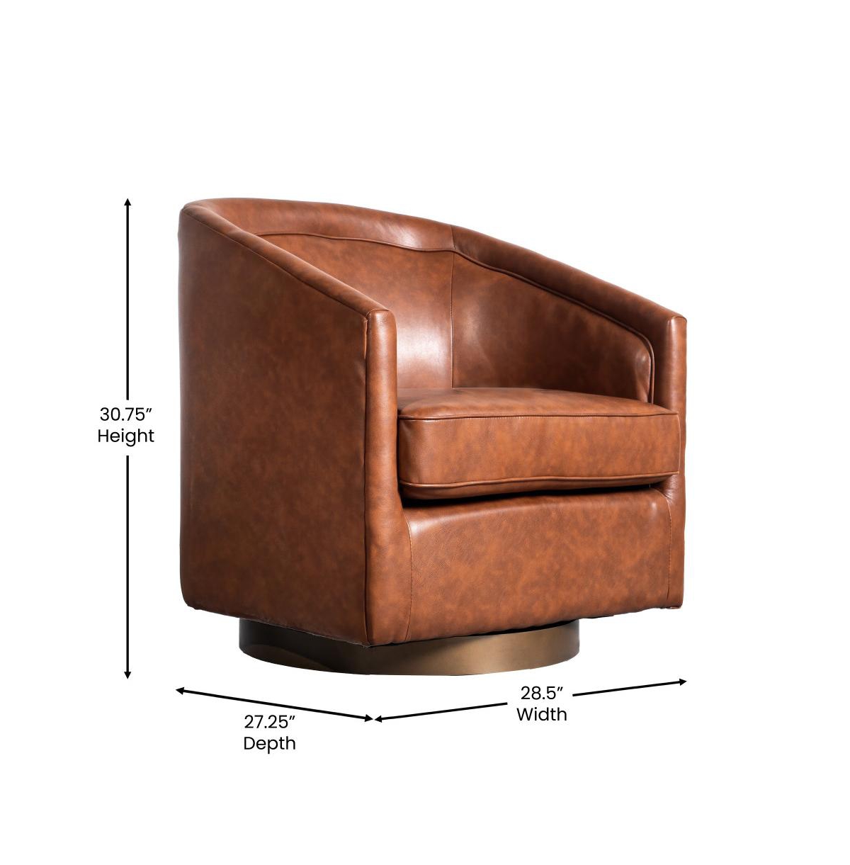 Wyn Upholstered Club Style Barrel Chair With Sloped Armrests And 360 Degree Swivel Base In A Vinyl Wrap