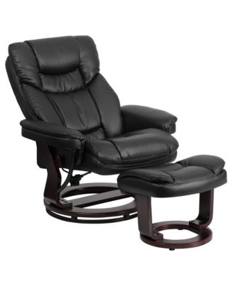 Multi-Position Recliner Chair & Curved Ottoman with Swivel Wood Base