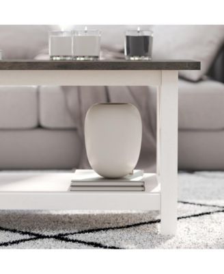 Matty Rustic Coffee Table With Lower Shelf, Farmhouse Style Solid Wood Accent Table