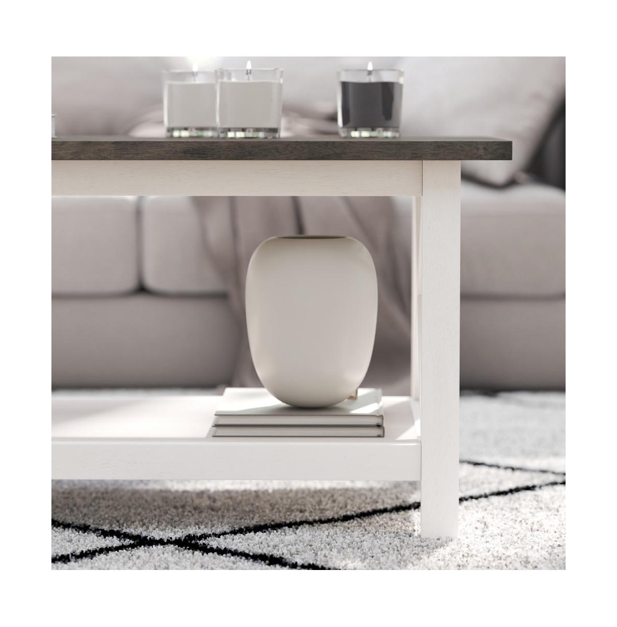Matty Rustic Coffee Table With Lower Shelf, Farmhouse Style Solid Wood Accent Table -rustic white frame