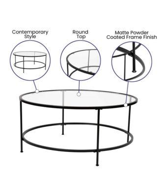 Newbury Glass Coffee Table With Round Matte Frame And Vertical Legs