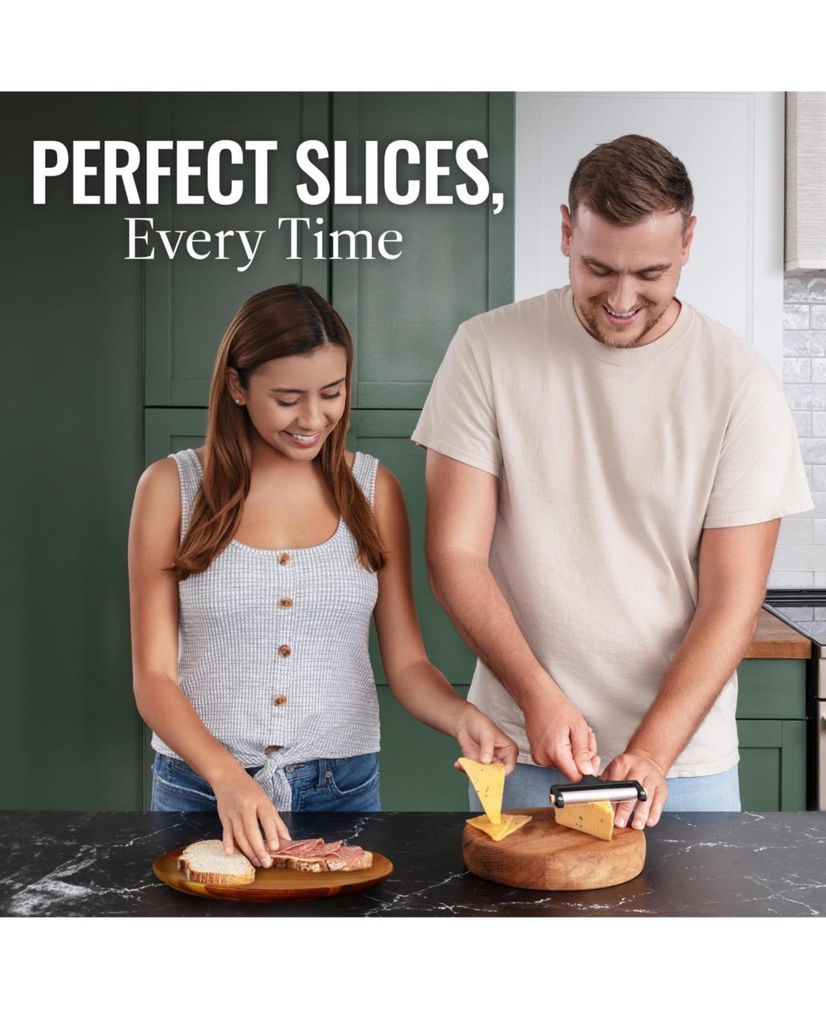 Zulay Kitchen Stainless Steel Wire Cheese Slicer - Adjustable Hand Held Cheese Cutter with 2 Extra Wires