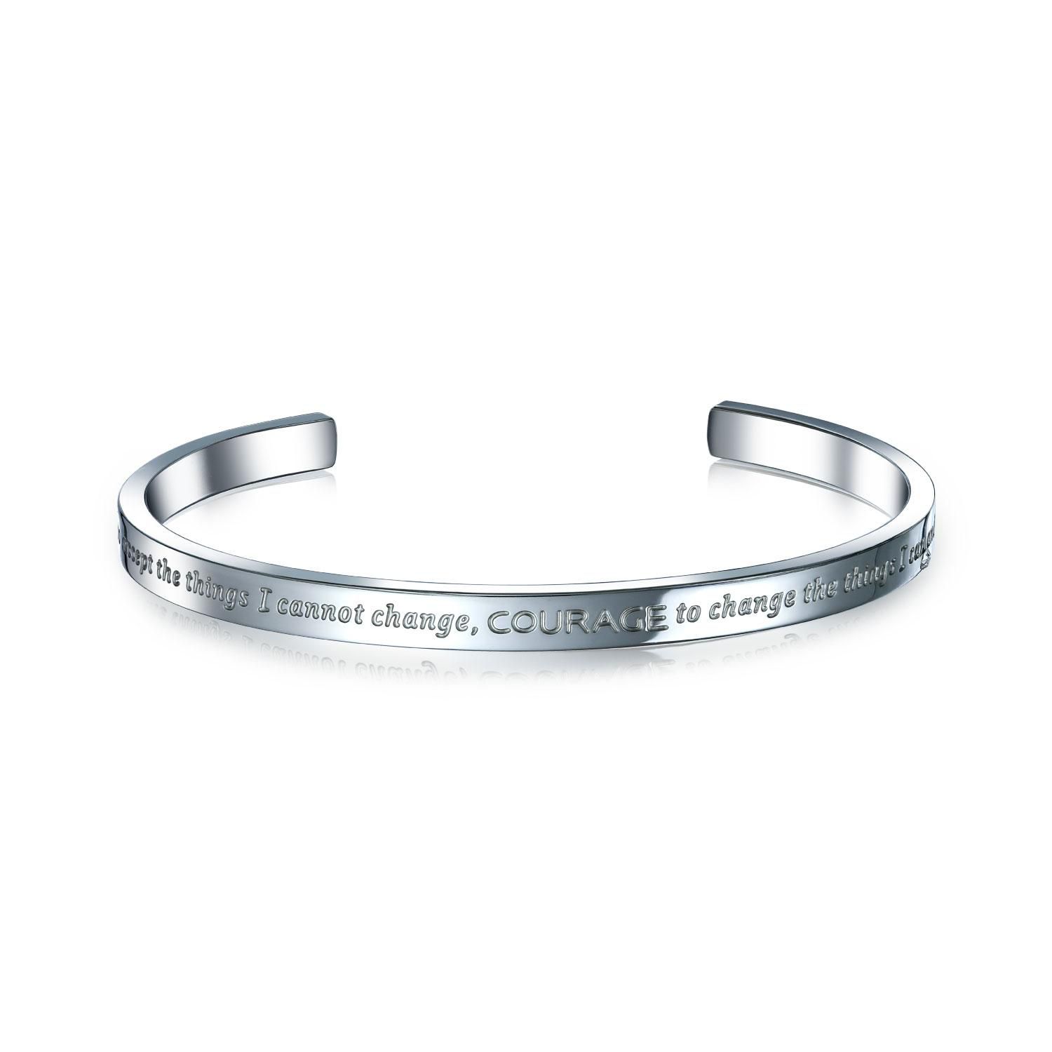 Serenity Prayer Religious Mantra Cuff Bracelet Silver Tone Stainless Steel