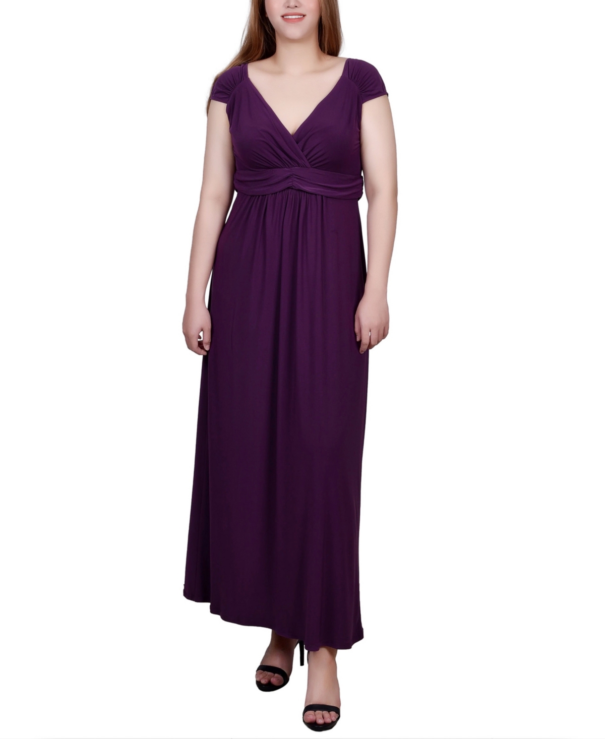 Shop Ny Collection Ruched Empire-waist Maxi Dress In Purple