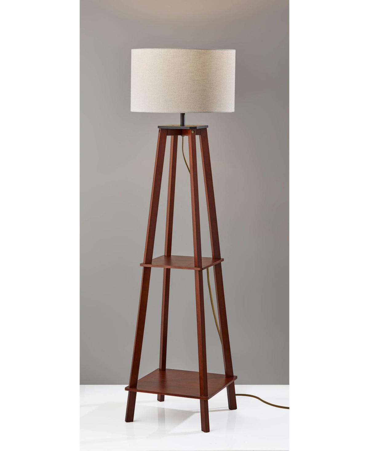 Adesso 59.75" Wood Kirby Shelf Floor Lamp In Walnut Wood