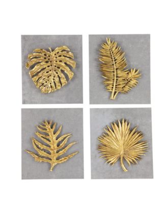 Rosemary Lane - Gold Cement Stone Leaf Framed 3D Wall Decor, Set of 4 8"W, 11"H