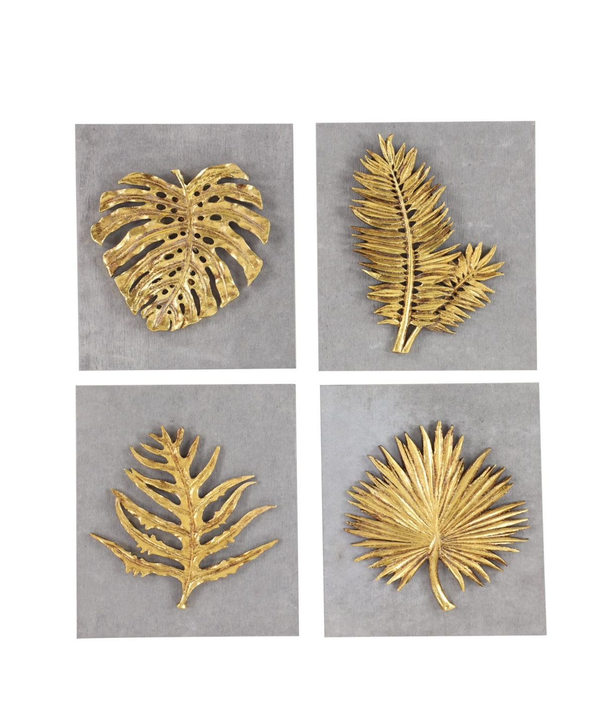 Rosemary Lane Gold Cement Stone Leaf Framed 3d Wall Decor, Set Of 4 8"w, 11"h In Gold