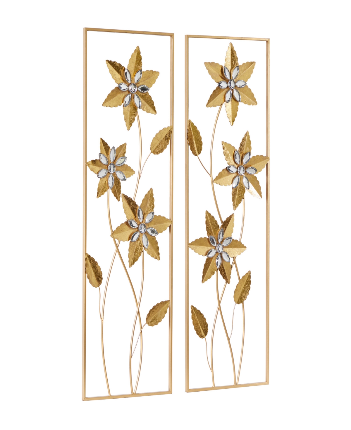 Rosemary Lane Gold Metal Floral Wall Decor With Gold Frame Set Of 2 12"w, 36"h In Gold