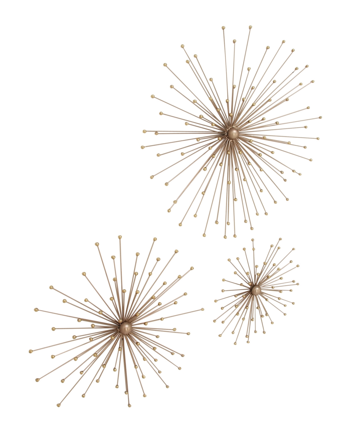 Rosemary Lane Gold Metal Starburst 3d Wall Decor, Set Of 3 13", 17", 21"w In Gold