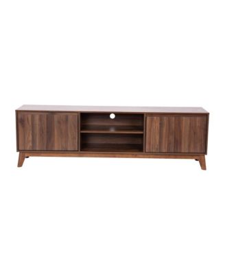 Beverly Mid-Century Modern Wooden Tv Stand With Soft Close Doors, Shelf, Cord Management Hole And Tapered Legs