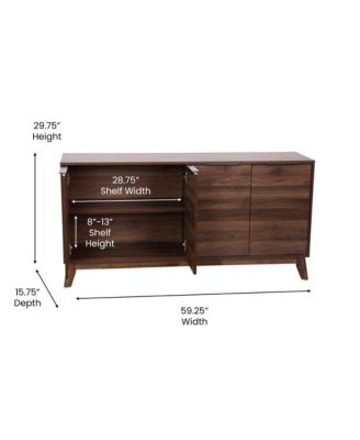 Beverly Mid-Century Modern Wooden Buffet with Soft-Close Doors, Shelving and Sleek Tapered Legs with Floor Glides