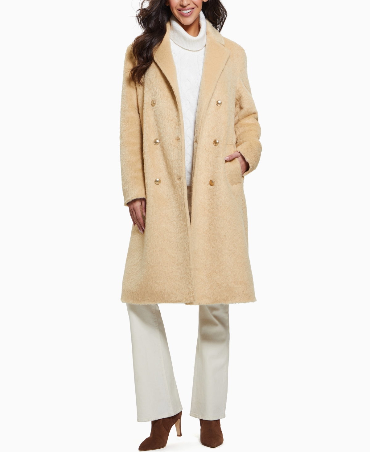 Guess Women's Textured Double-Breasted Notched-Collar Coat