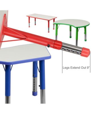 23.625"W X 47.25"L Rectangular Plastic Height Adjustable Activity Table Set With 6 Chairs