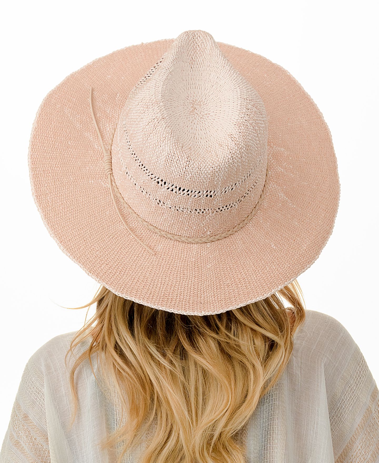 Женский головной убор Marcus Adler Straw Panama Hat with Suede Braided Trim, цвет: Пудровый — фото 4