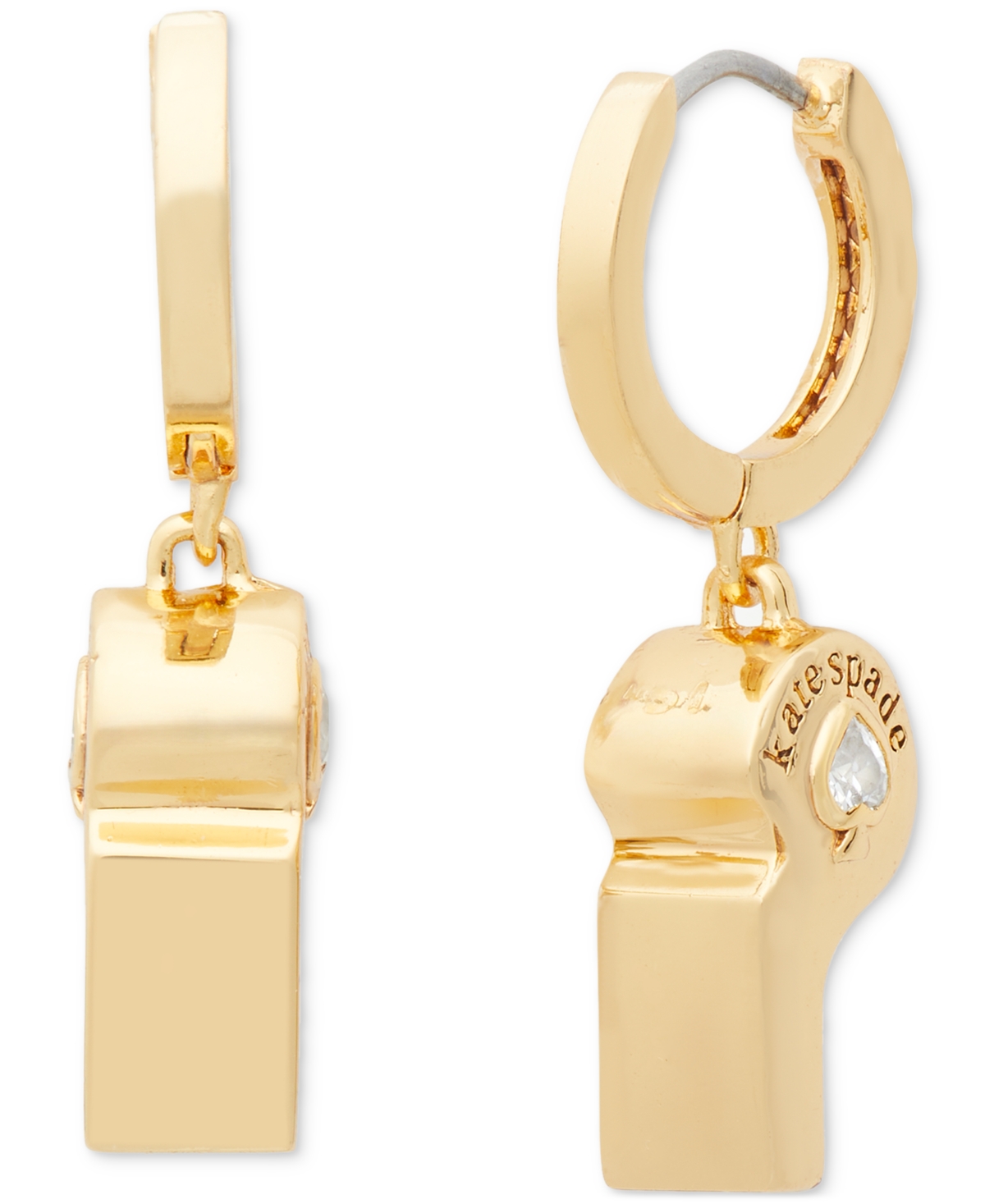 Kate Spade Gold-tone Crystal Spade Whistle Charm Hoop Earrings