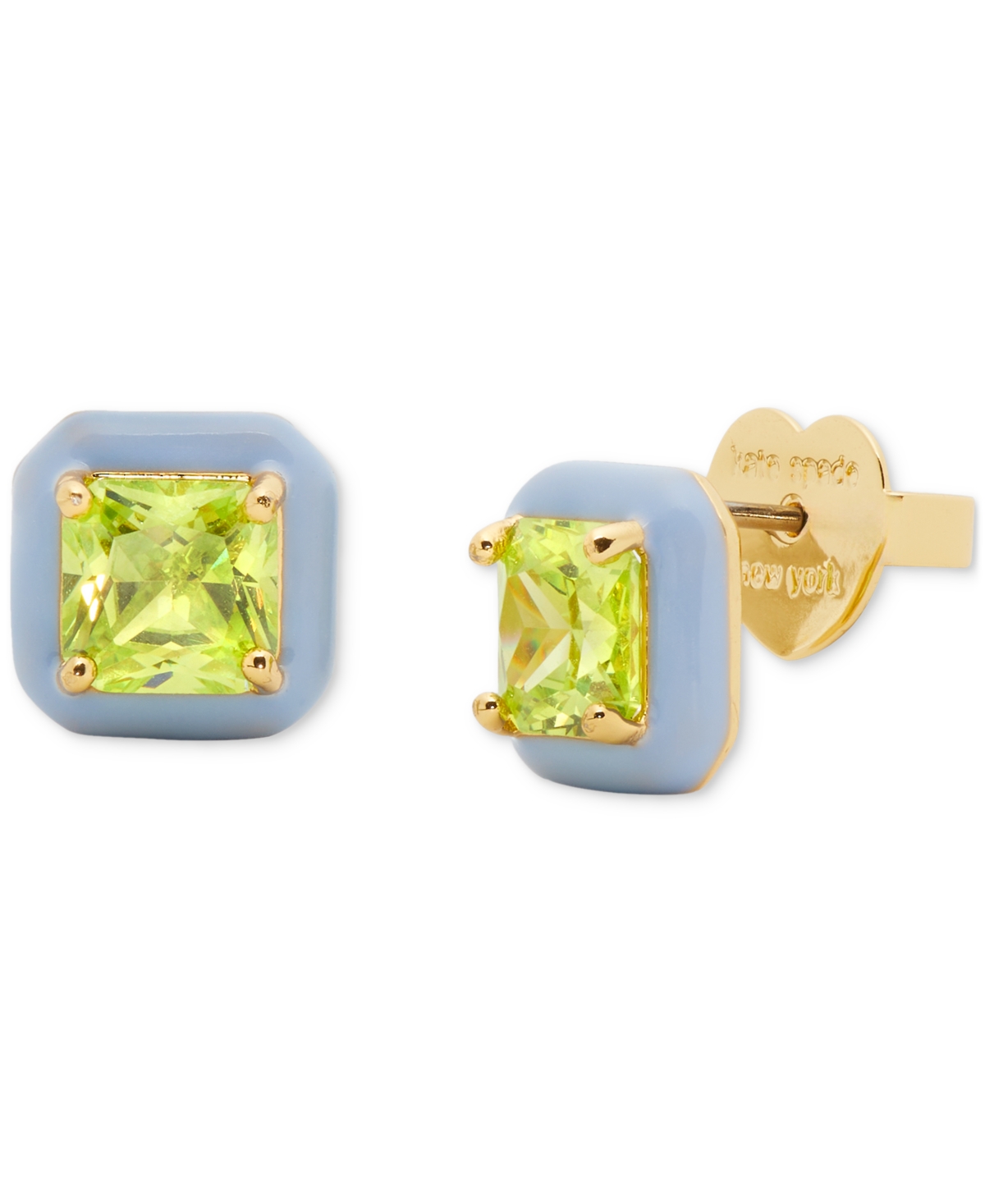 Gold-Tone Color Framed Square Cubic Zirconia Stud Earrings - Green. Mul