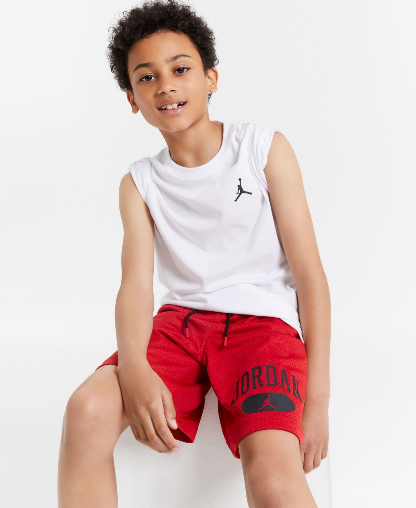 Комплекты Jordan Jumpman Air Embroidery T-Shirt & Mesh Logo Shorts для мальчиков, цвет: Чёрный — фото 2