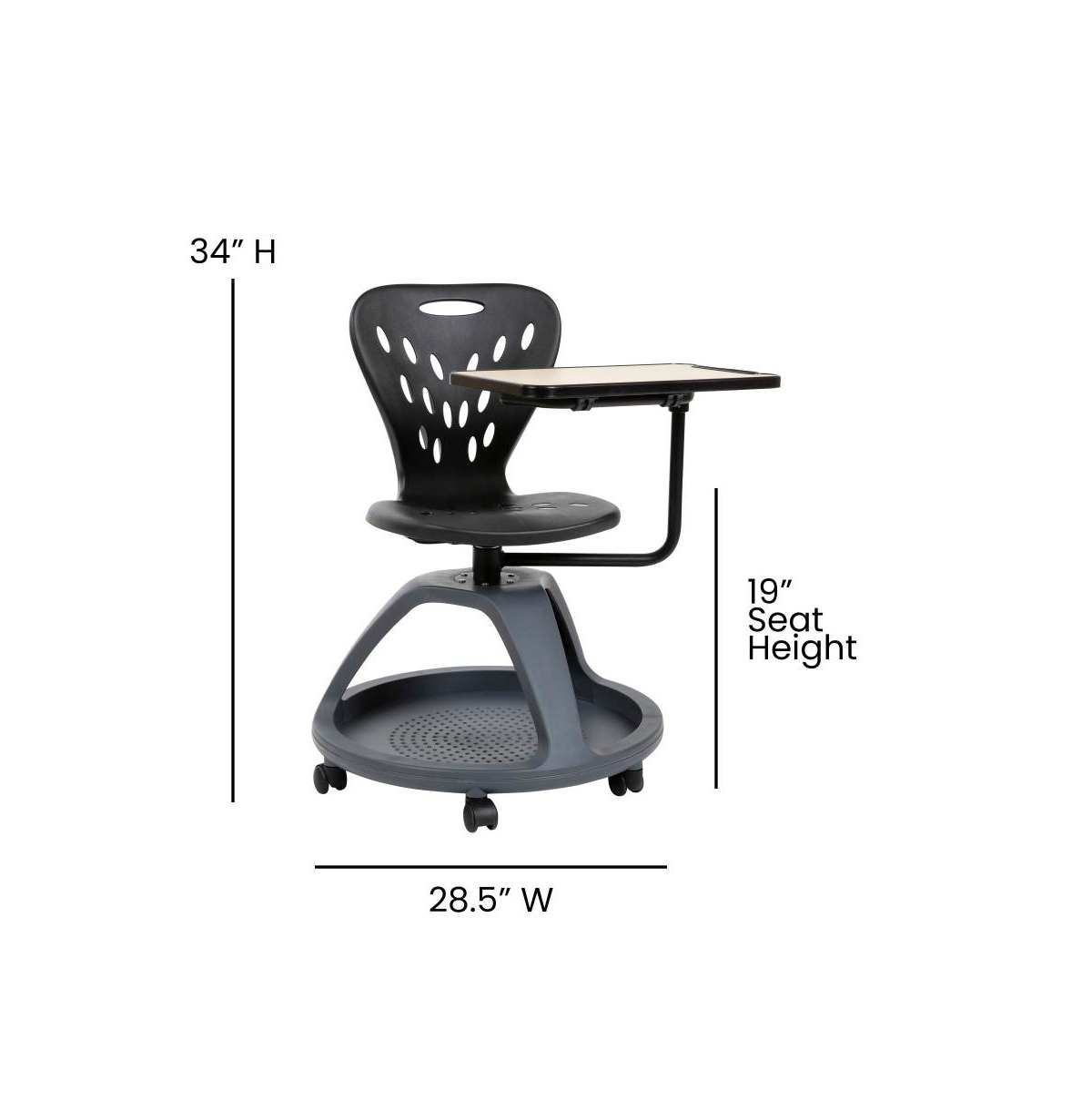 Emma+Oliver Mobile Desk Chair - 360° Tablet Rotation And Storage Cubby