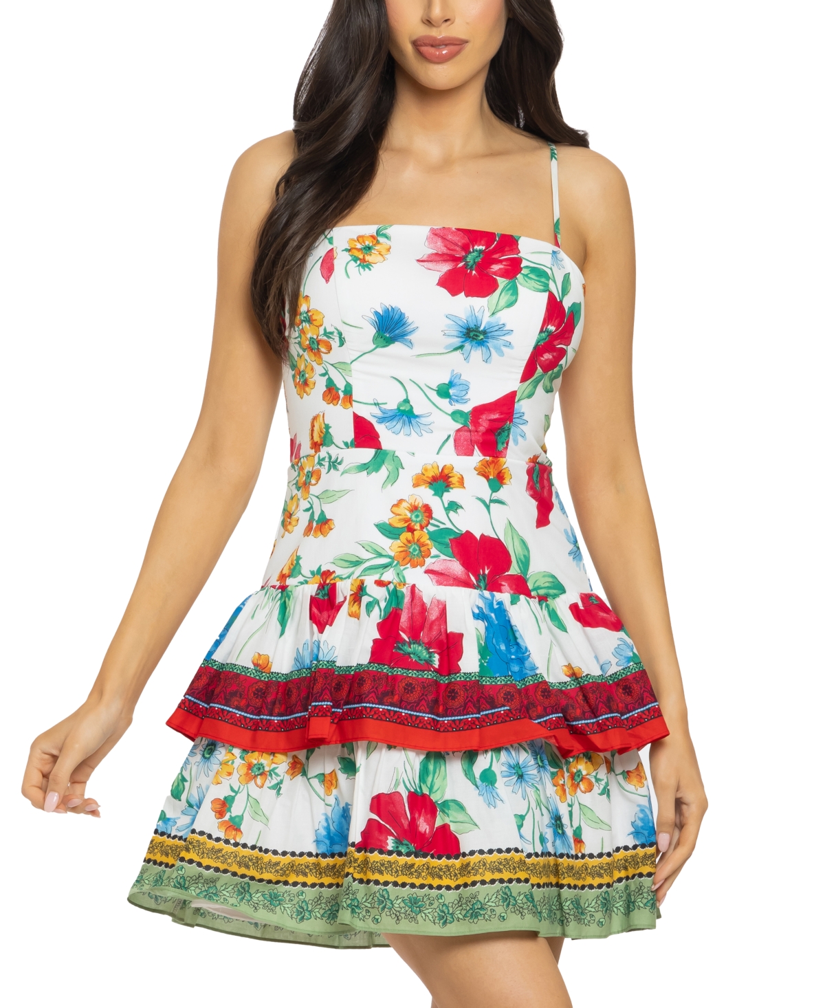 Juniors' Floral-Print Tiered Fit & Flare Dress - Ofw/multi