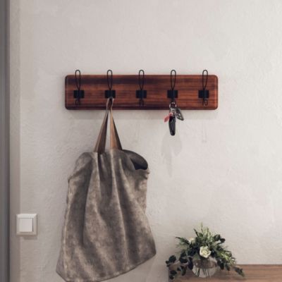 Rustic Coat Rack With Hooks -Wall Mount Coat Rack - Solid Pine Wood Entryway Hanger - Farmhouse Coat Rack For Kitchen, Bedroom