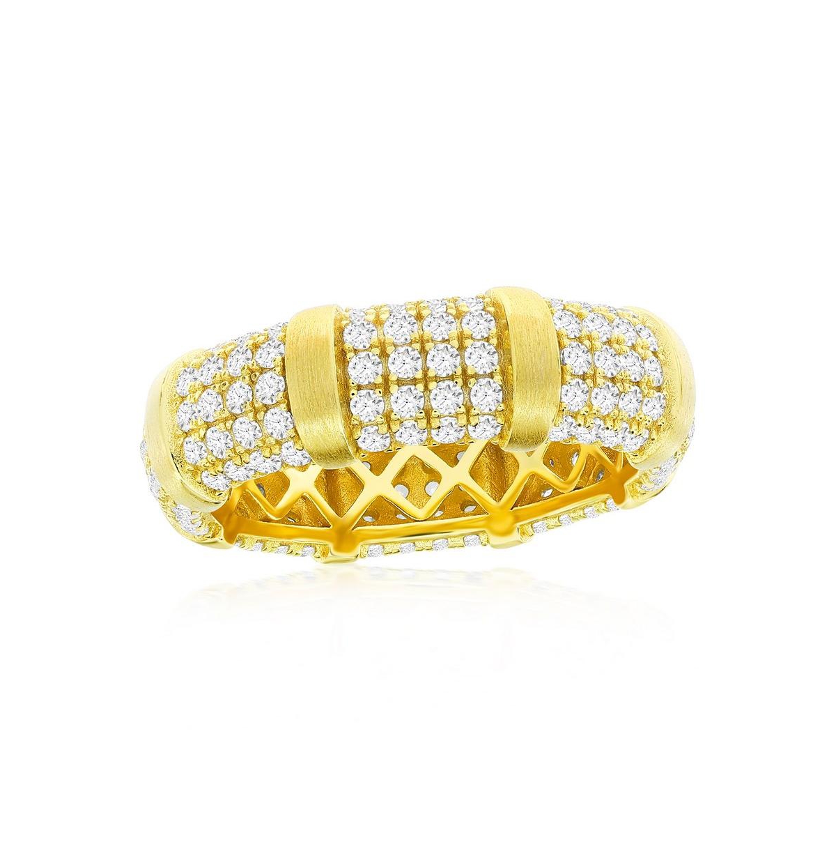 Gold Plated Over Sterling Silver Micro Pave Cz Matte Eternity Ring - Gold
