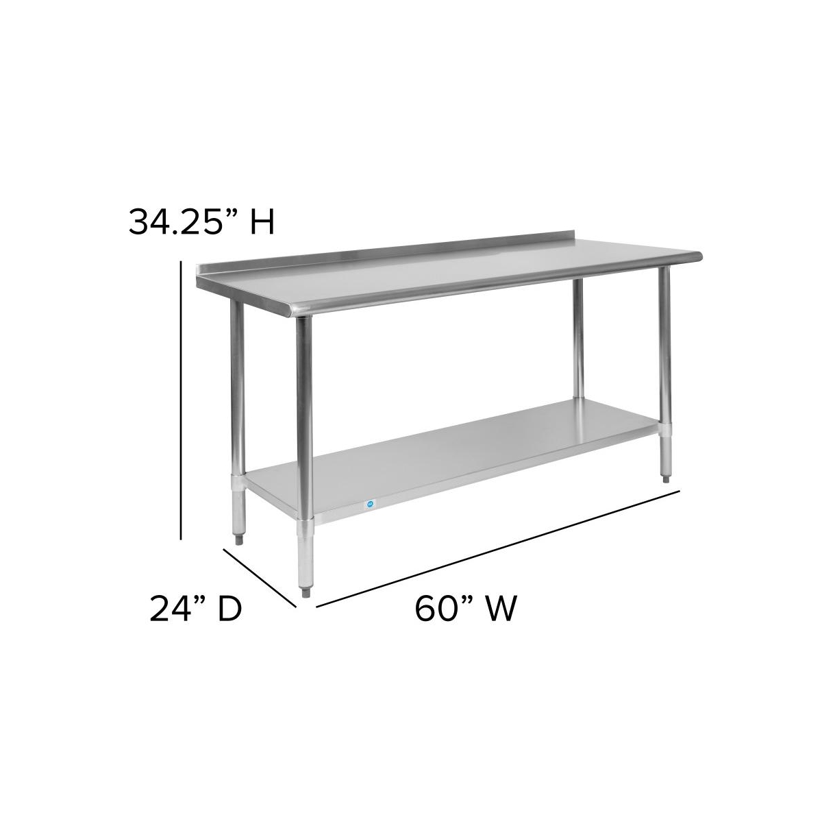 Gauge Prep And Work Table With Backsplash And Shelf - Stainless steel