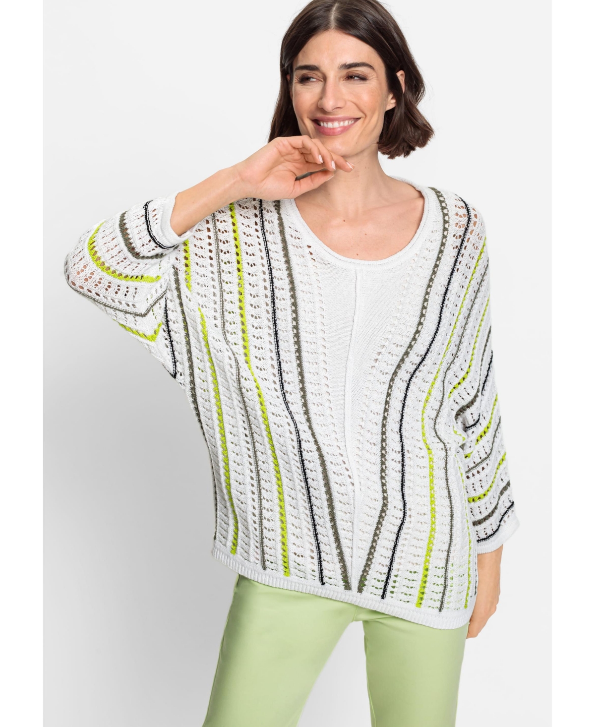 Women's Linen Blend Dolman Sleeve Open Knit Sweater - White