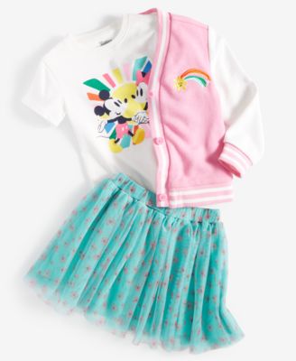 Shop Epic Threads Toddler Girls Varsity Cardigan Minnie Mouse Graphic Tee Tulle Skirt Created For Macys In Juicy Pink