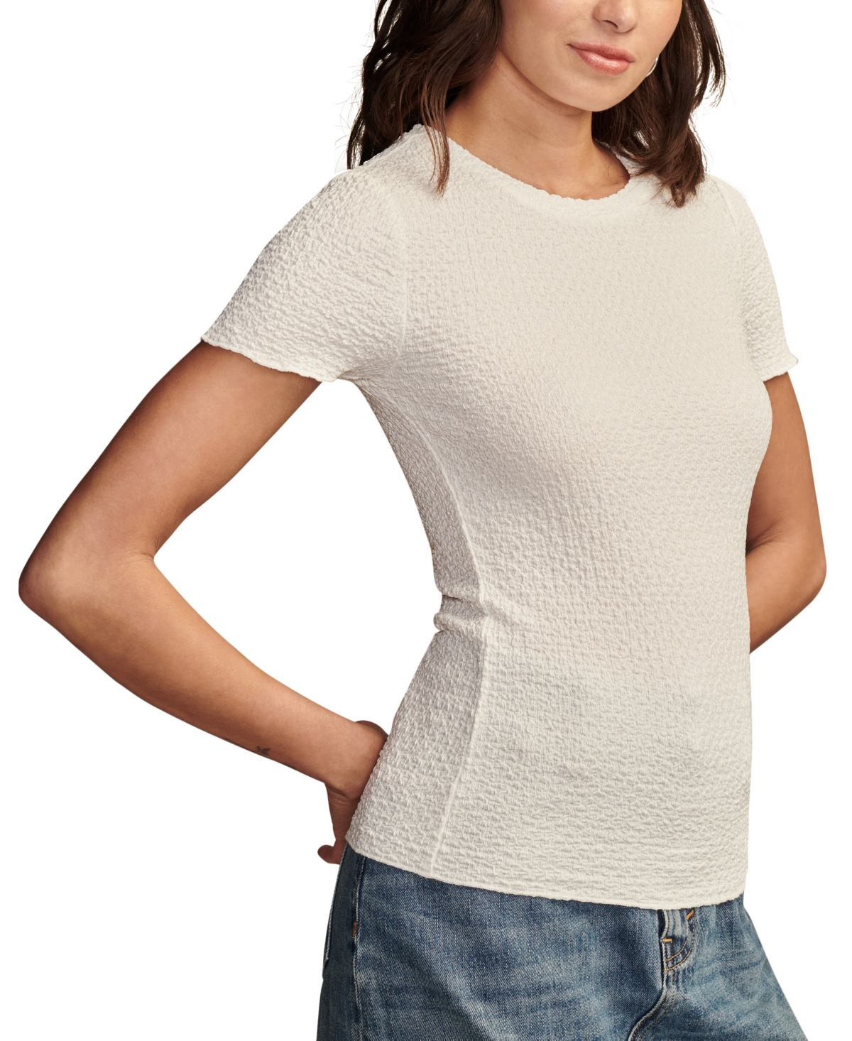 Lucky Brand Women's Pucker-Knit Crewneck T-Shirt