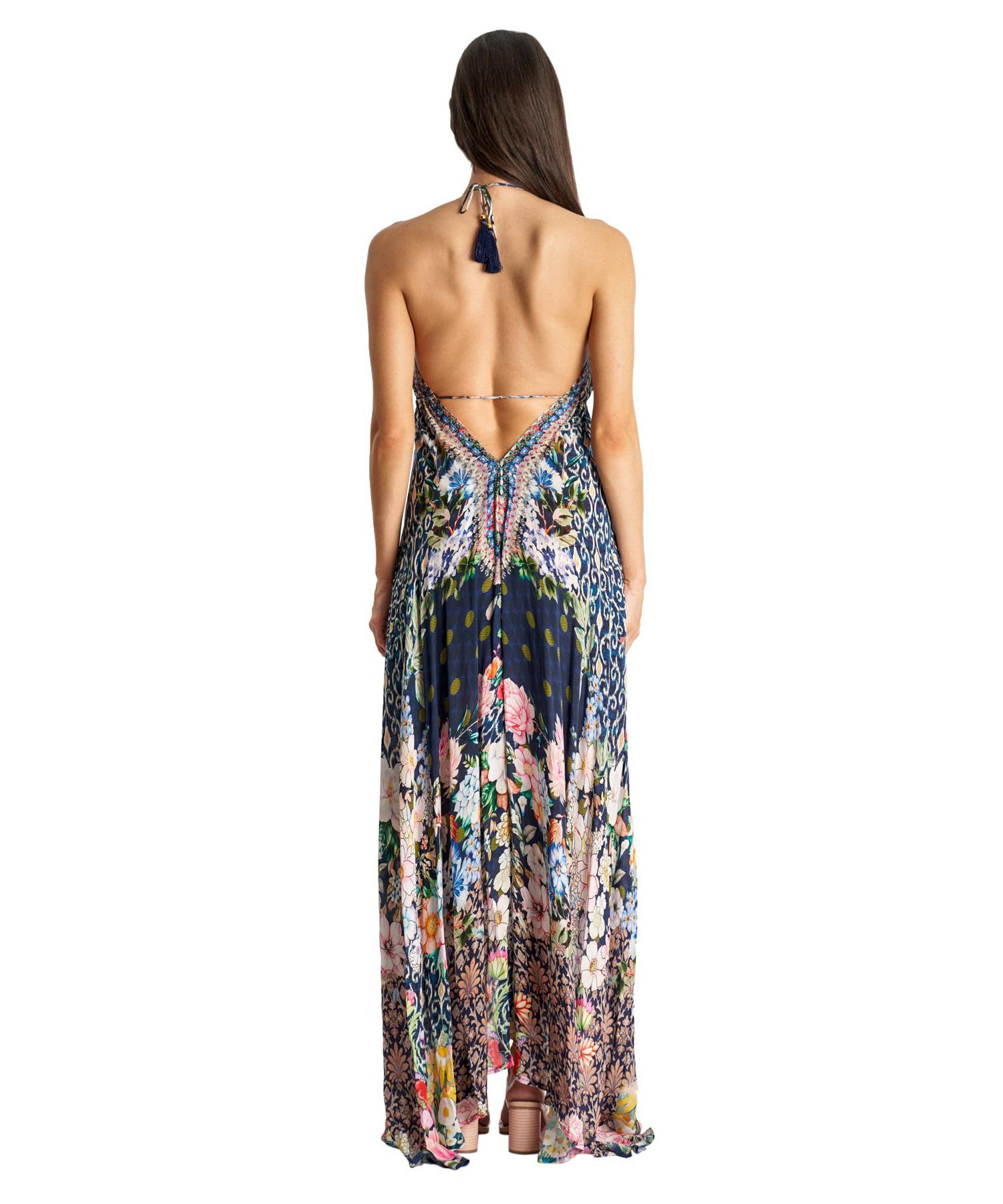 Women's Maxi Tropical Print Halterneck Dress