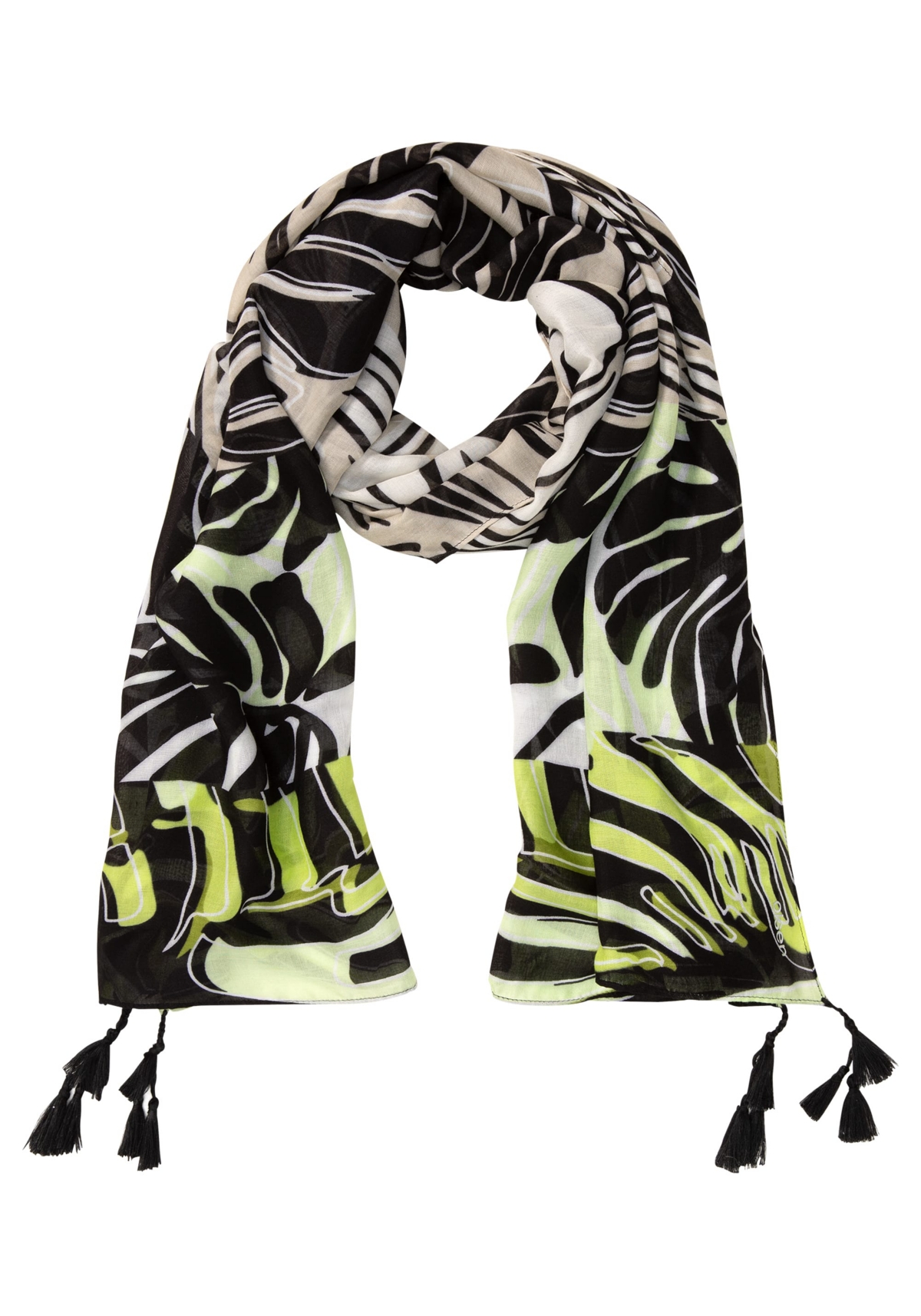 Palm Leaf Scarf with Tassel Trim - Green glow