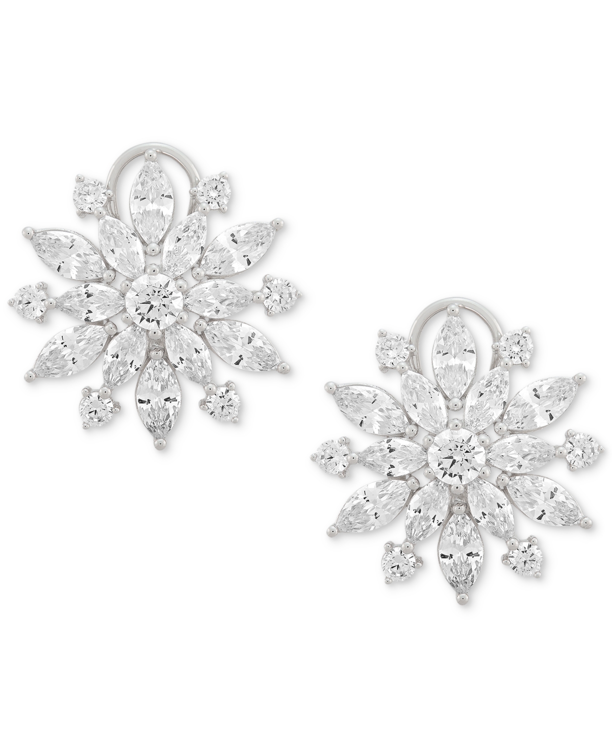 Cubic Zirconia Flower Statement Earrings in Sterling Silver - Sterling Silver