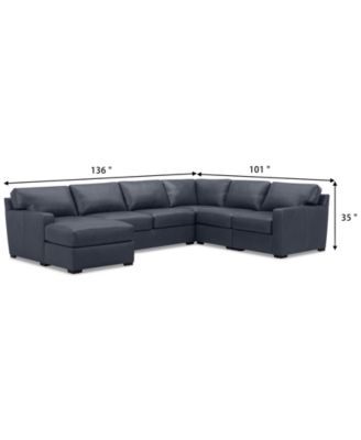 Radley 136" 5-Pc. Leather Square Corner Modular Chase Sectional