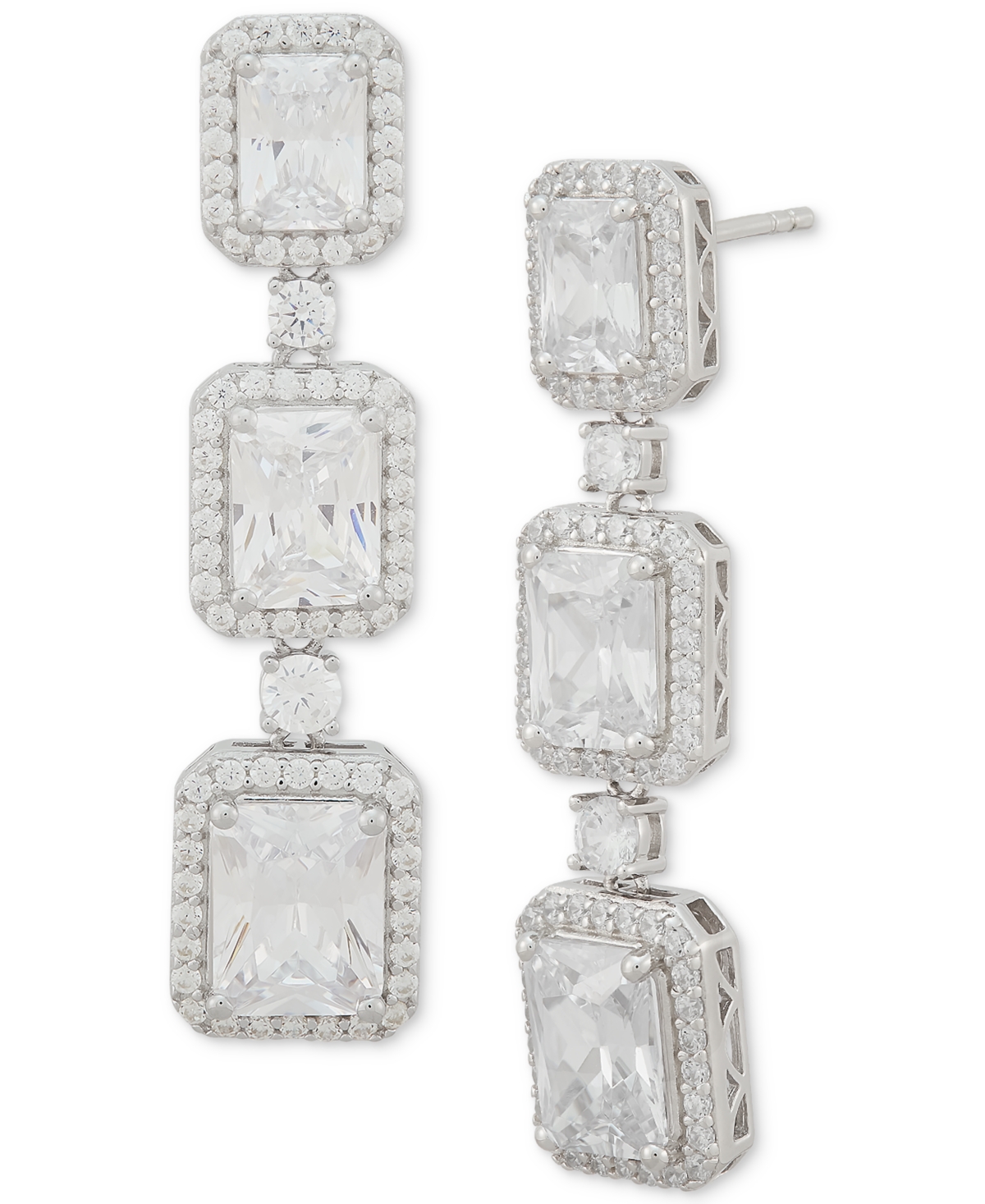 Arabella Cubic Zirconia Graduated Square Halo Linear Drop Earrings - Sterling Silver