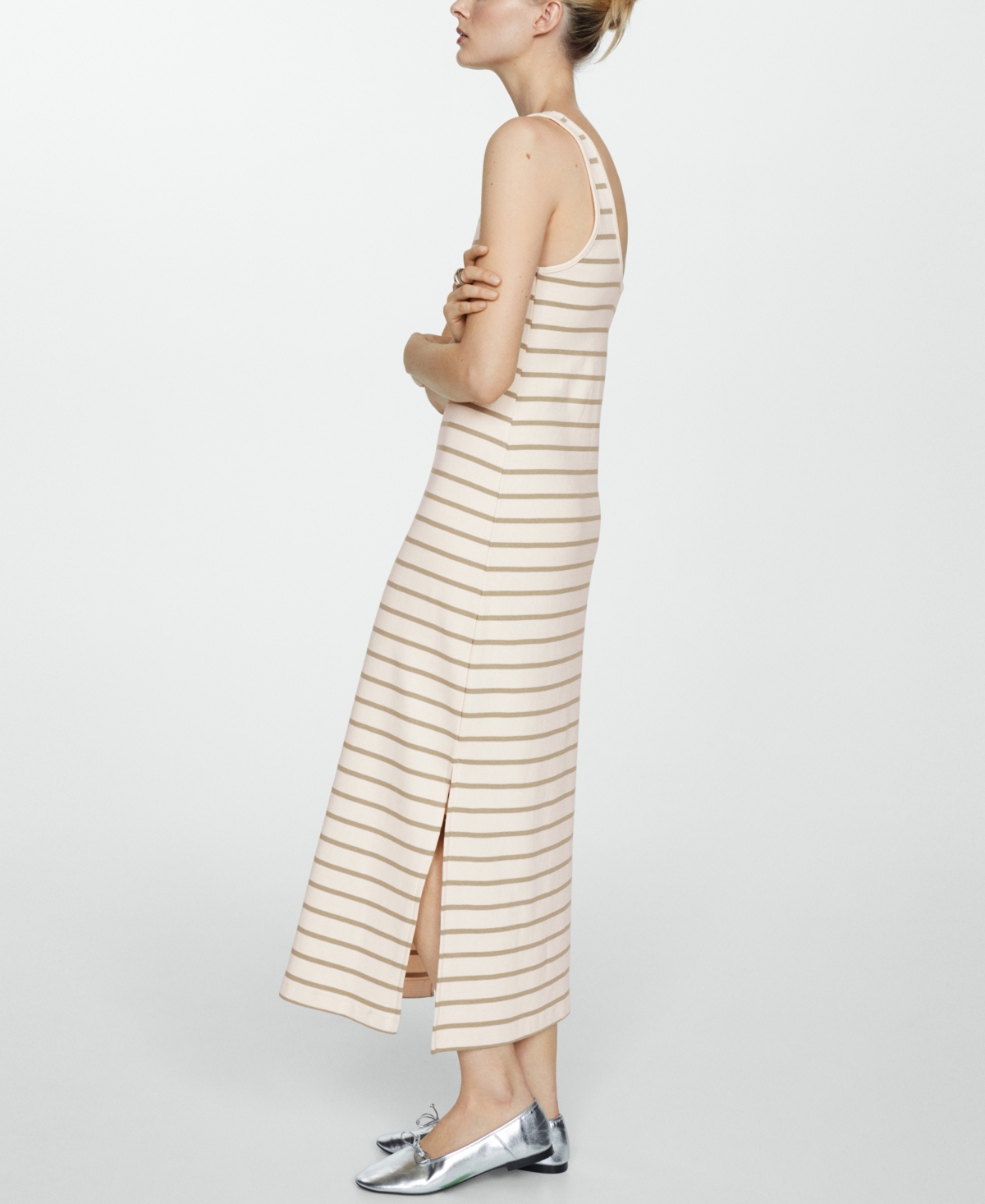 Shop Mango Women's Cut-out Striped Dress In Beige - Khaki