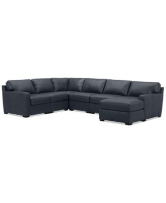 Radley 129" 6-Pc. Leather Square Corner Modular Chaise Sectional