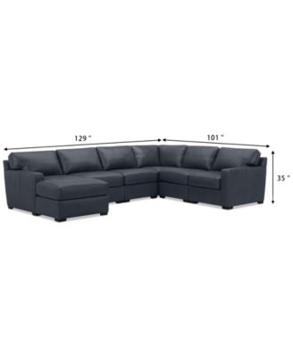 Radley 129" 6-Pc. Leather Square Corner Modular Chaise Sectional