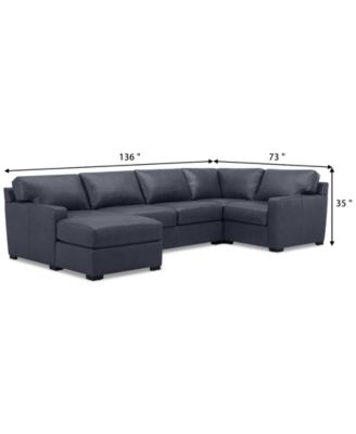 Radley 136" 4-Pc. Leather Square Corner Modular Chaise Sectional