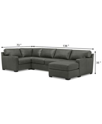 Radley 136" 4-Pc. Leather Square Corner Modular Chaise Sectional