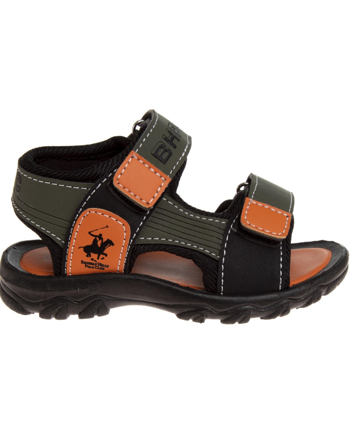 Beverly Hills Polo Club Toddler Double Hook And Loop Sandals In Black,grey