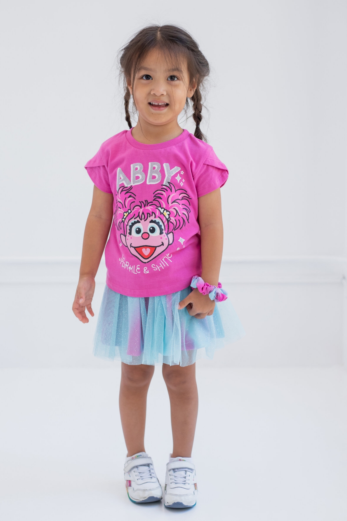 Sesame Street Baby Girls Abby Cadabby T-Shirt Tulle Mesh Skirt and Scrunchie 3 Piece Outfit/ Blue -/ blue