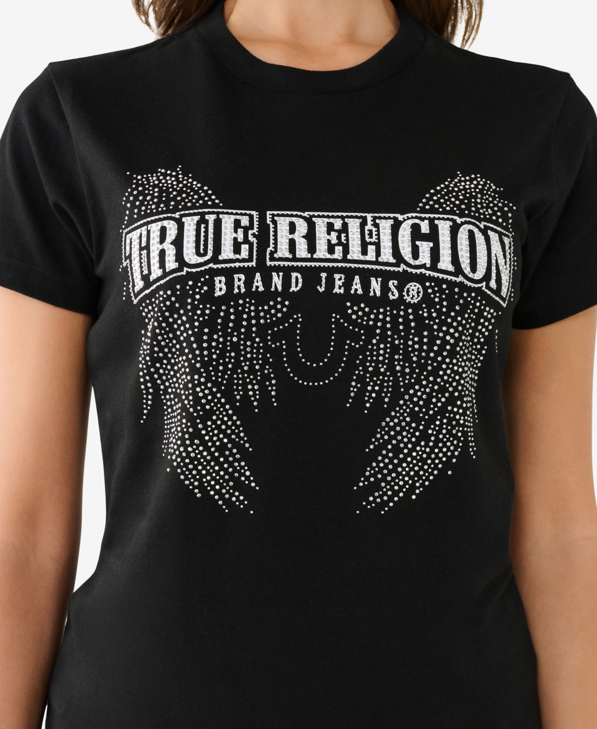 Shop True Religion Women's Short Sleeve Crystal Wing Crew Tee In Black