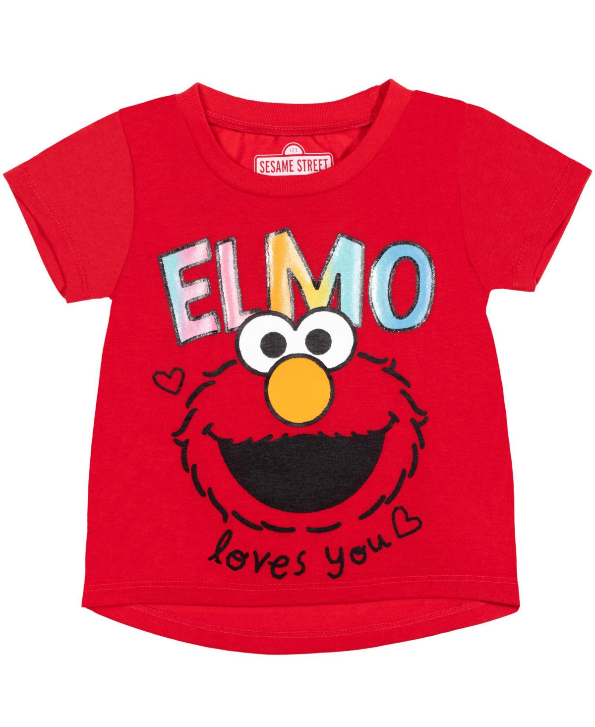 Sesame Street Toddler Girls Elmo Graphic T-Shirt Mesh Skirt and Scrunchie 3 Piece Outfit SetRainbow -rainbow