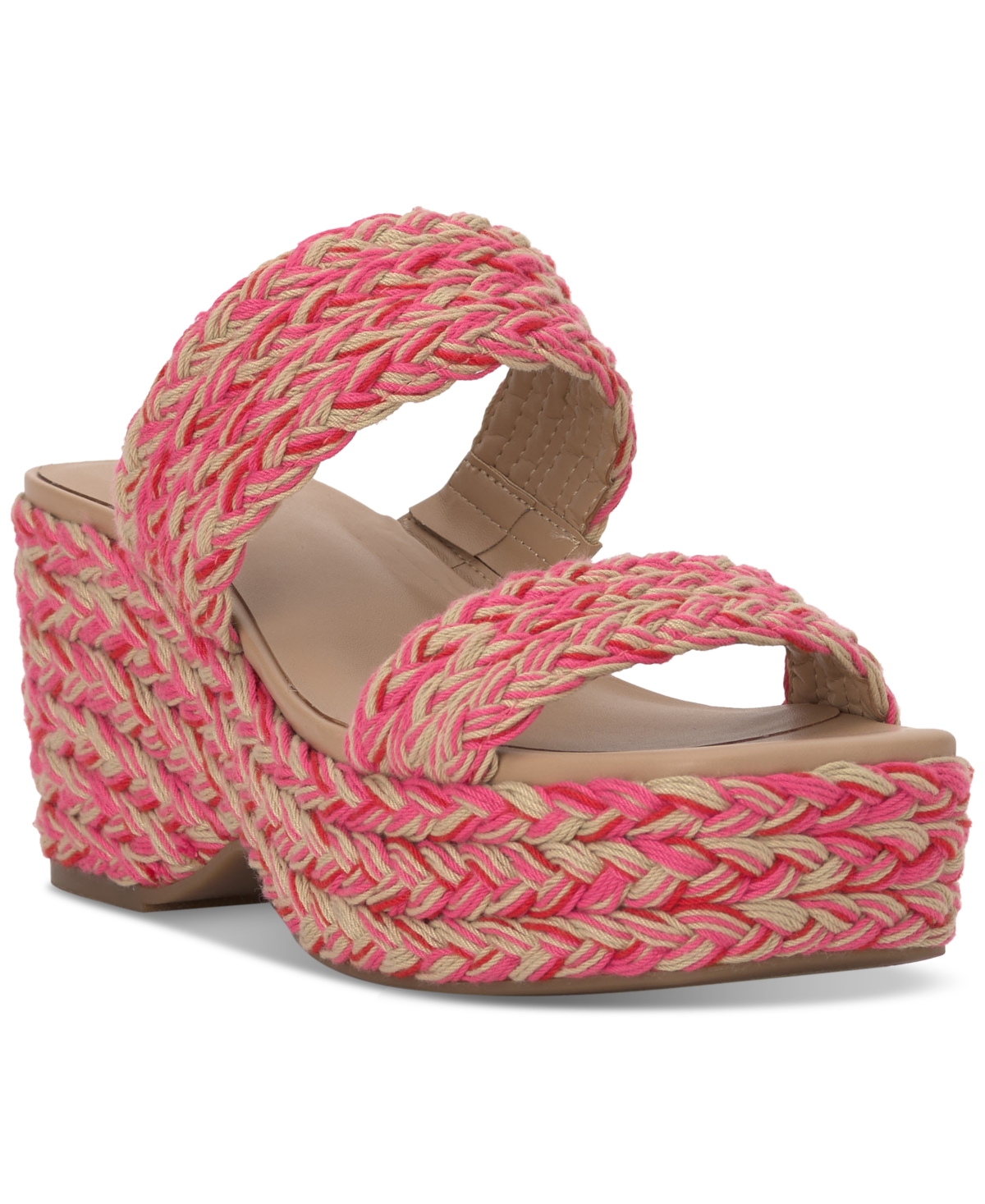Shop On 34th Women's Norina Woven Two Band Wedge Sandals, Created For Macy's In Pink Multi Raffia